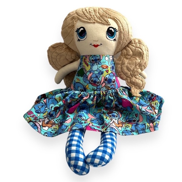 Handmade Fabric Doll Poly Stuff Stitch Print Body Skirt Embroidered‎ Face 17.5” - Picture 3 of 8